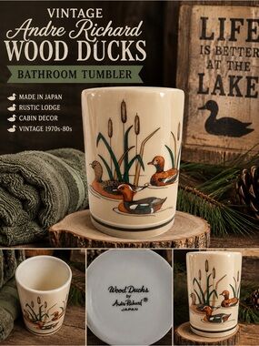 Vintage Andre Richard Wood Ducks Bathroom Tumbler – Rustic Lodge Décor